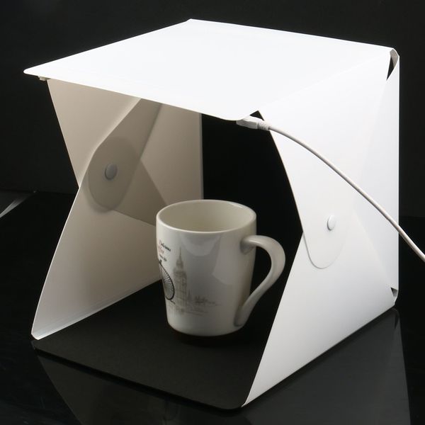 

24*24cm mini folding studio diffuse soft box lightbox with double led light black white pgraphy background p studio box