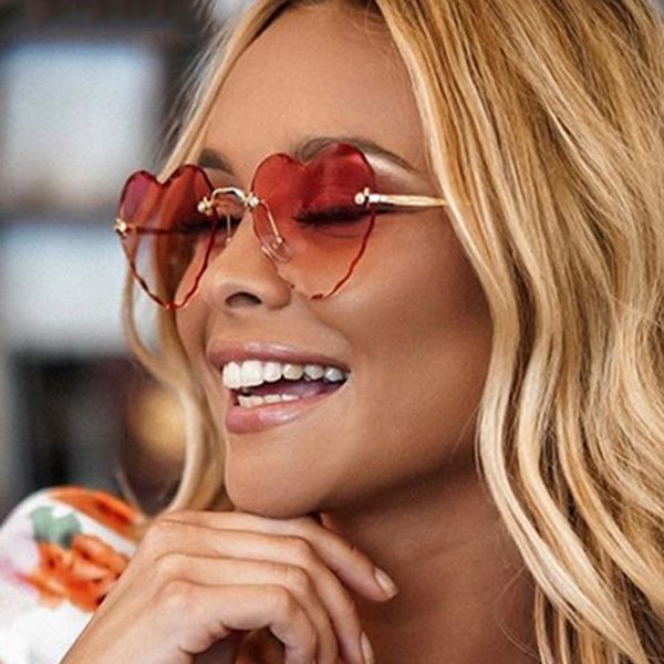

sunglasses love heart women fashion brand designer rimless classic sunglass female vintage retro gradient sun glasses uv400, White;black