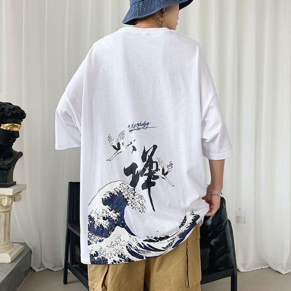 

loose large size trendy men's short-sleeved t- trendy summer t- shirt shirtchinese style printed men's short-sleeved half-sleeved, Blue