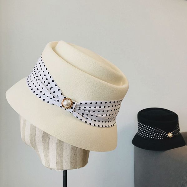 

stingy brim hats fashion women cloche bucket winter hat elegant black white bow ladies fedora wool felt warm dress, Blue;gray