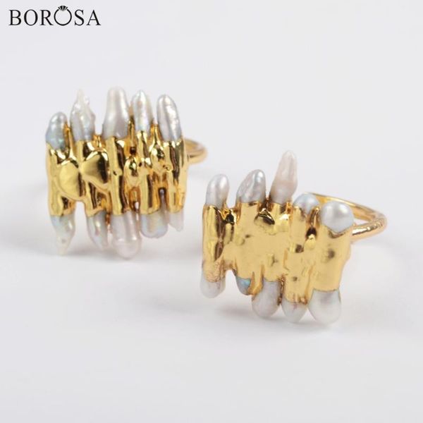 

cluster rings borosa 5/10pcs fashion gold plating natural freshwater pearl size 6.5~7 adjustable ring lady jewelry g1859, Golden;silver