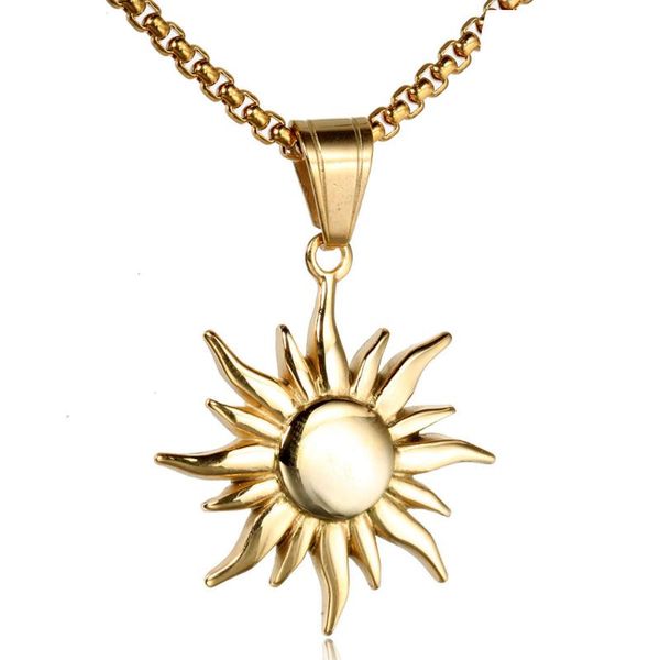 

pendant necklaces stainless steel hip hop gold sun necklace with 60cm chain punk rock biker gifts for men, Silver
