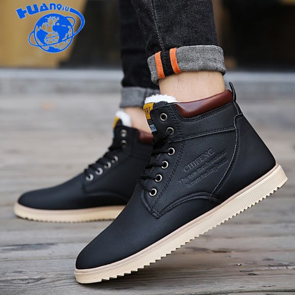 

huanqiu 2020 new winter super warm leather shoes men cotton shoes high retro lace-up boots men size39-45 zll546, Black