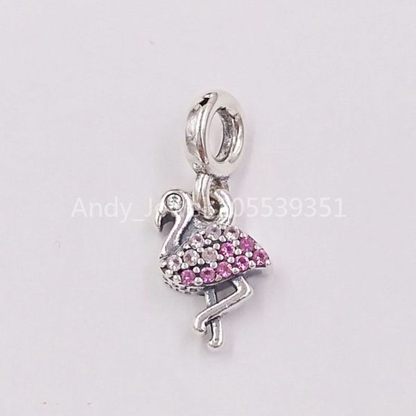 Andy Jewel 925 Sterling Gümüş Boncuklarım Pembe Flamingo Sehşet Takımları Avrupa Pandora Tarzı Takı Bilezikler Kolye 798982C01