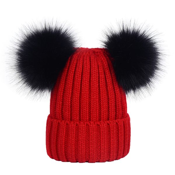 

new style hat ladies double wool ball hat woolen wool ball warm knitted, Blue;gray