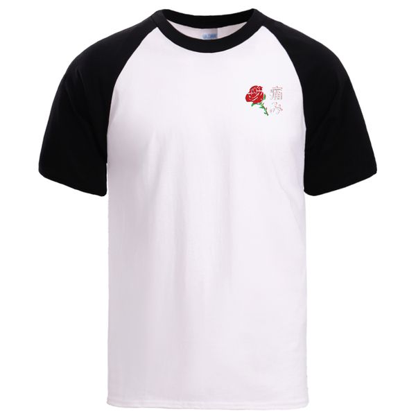 

japan aesthetic rose print tshirts mens summer short sleeve mens loose fit raglan sleeve crewneck streetwear t shirts tees