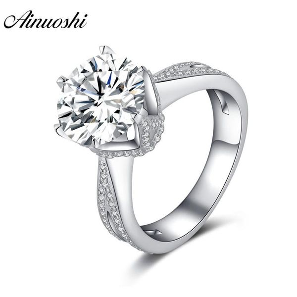 

ainoushi princess 925 sterling silver solitaire ring engagement wedding 3.5 carats round halo rings anillos plata 925 para mujer