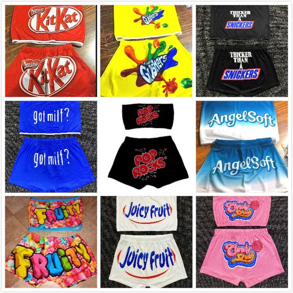 

women yoga pants two pieces set slim pattern printed one word collar chest-wrapped shorts ladies fashion pants sets 2020, Black;white