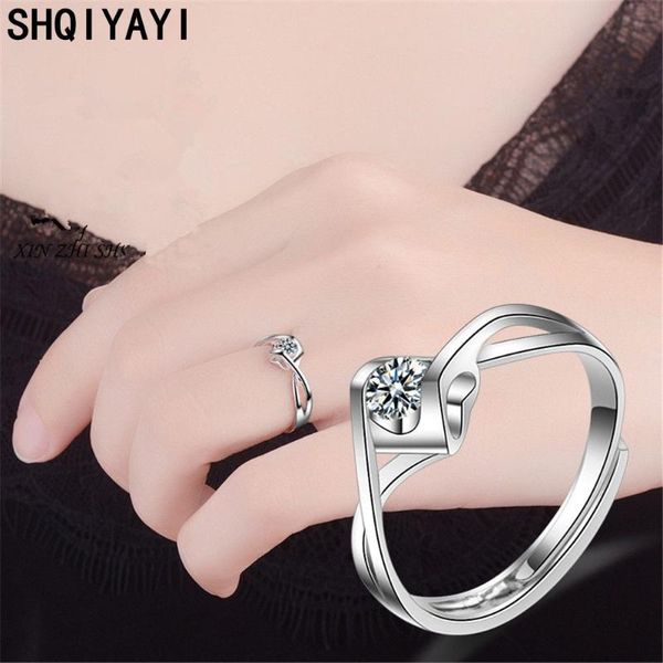 

shqiyayi heart engagement rings for women cubic zirconia wedding party korea trendy fashion jewelry gift 183, Slivery;golden
