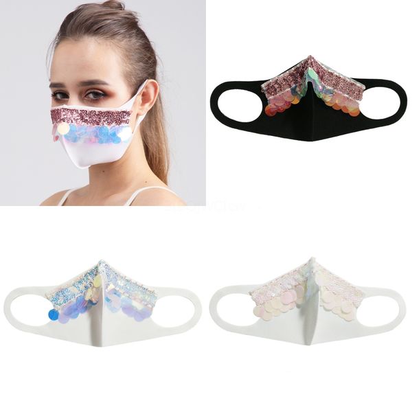 

trendy mermaid sequins protective mask haze dustproof mouth cover washable face mask anti dust respirators elastic earloop mask e4902#706, Black