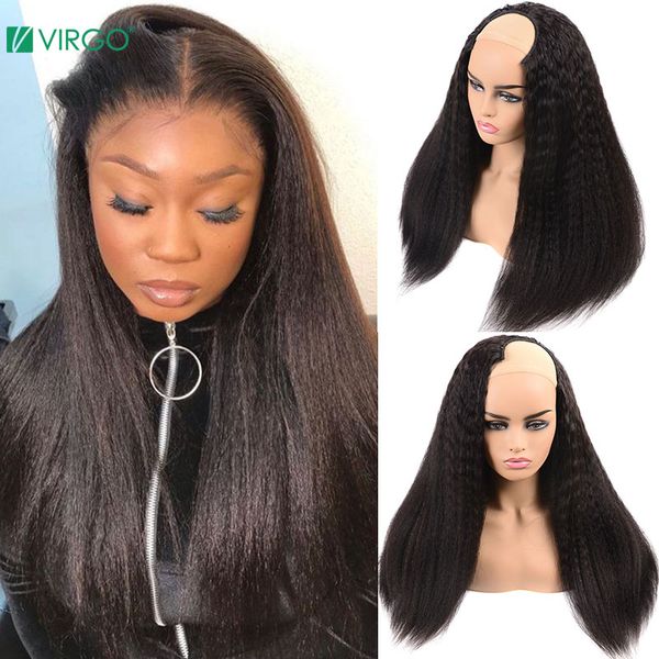 

lace wigs virgo u part wig brazilian kinky straight hair 100% remy human yaki glueless, Black;brown