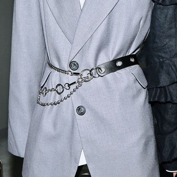 

layered chain pu leather women belts splicing round circle waist chain cummerbunds fashion accessary, Black;brown