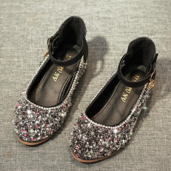 

shiny shoes girl's crystal princess shoes soft soles perform high heel sandals dance girls princess, Black;red