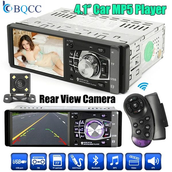 

4.1" bluetooth 1 din car radio stereo hd aux fm usb tf mp5 player with rearview camera + remote controller