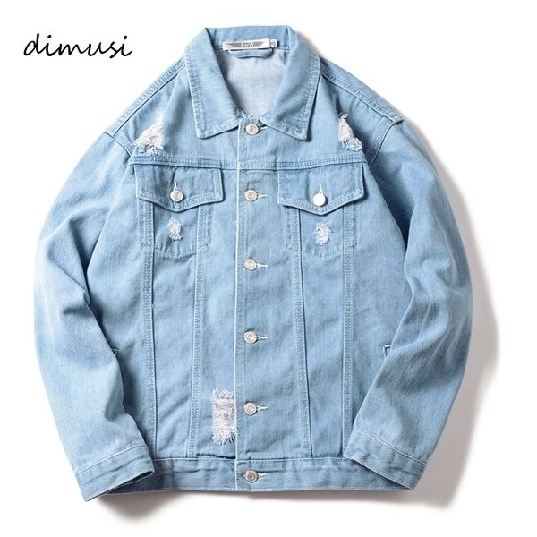 

dimusi autumn winter mens denim jacket trendy fashion thin ripped denim jacket mens jeans jacket outwear male cowboy coats,ta226, Black;brown