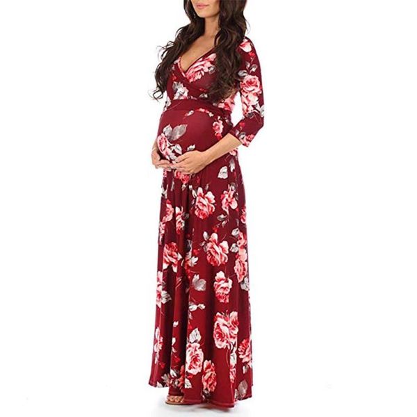 

2020 dresses maternity clothes for pregnant clothing print wrap dress adjustable belt multi-function v-neck pregnant dress, White