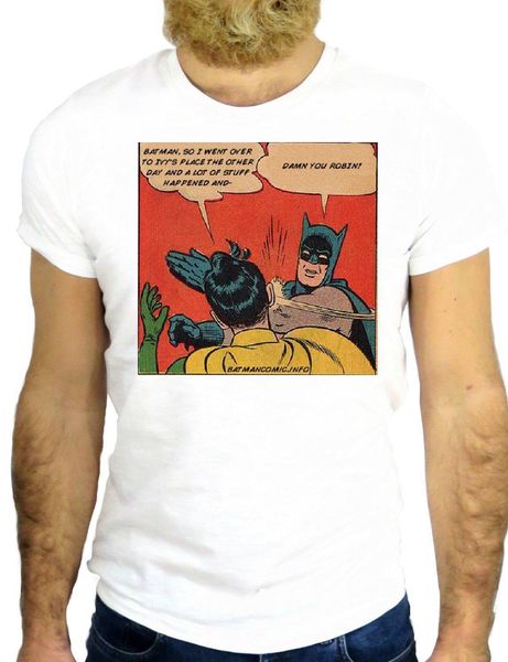 

new 2019 summer style t-shirt print tee shirt for male bat robin slap fun cool cartoon vintage super hero irriverent logo shirts
