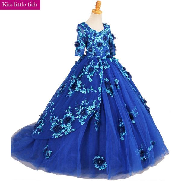 

2020 blue girls weeding party dress pageant dresses for girls, Red;yellow