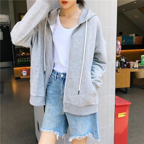 

mountain knocking tiger recommendation/gray hooded sports sweater student spring and autumn bf sweatshirt sweatshirtcoat sweatshirtzipper ca, Black