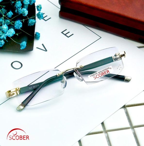 

scober= customized luxurious rimless cut edges men women reading glasses gray lens anti radiation fatigue spectacles +1 to +4, White;black