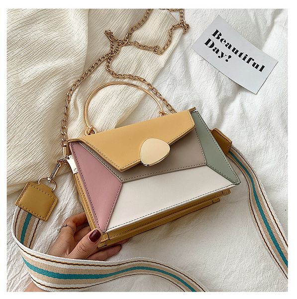 

2020contrast color pu leather crossbody bags for women 2020 chain handbags with metal handle shoulder messenger bag small totes