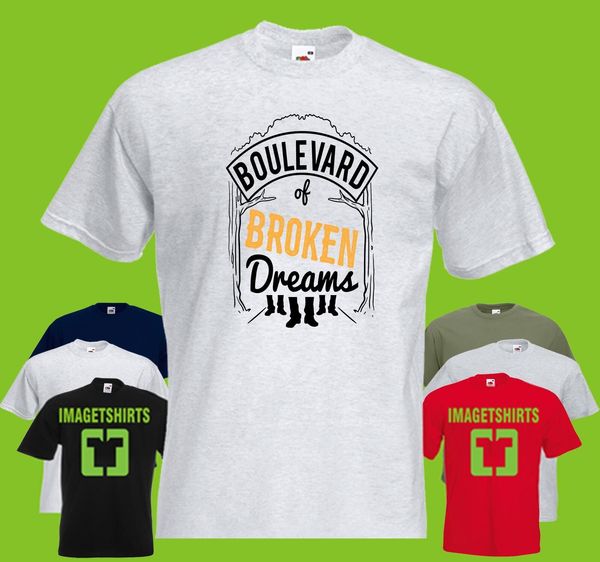 

boulevard of mens printed t-shirt broken dreams famous quote lyrics green day