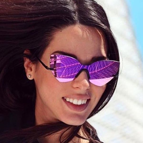 

longkeeper lady rimless cat eye sunglasses women new italy brand designer integrated eyewear mirror sun glasses for female, White;black
