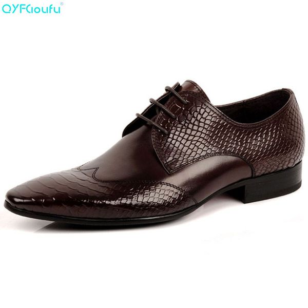 

qyfcioufu brand classic genuine leather men pointy shoes oxford lace up wedding party man black brown snake pattern dress shoes