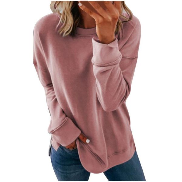 

woman's casual fashion long sleeve solid color round collar hoodie, Black