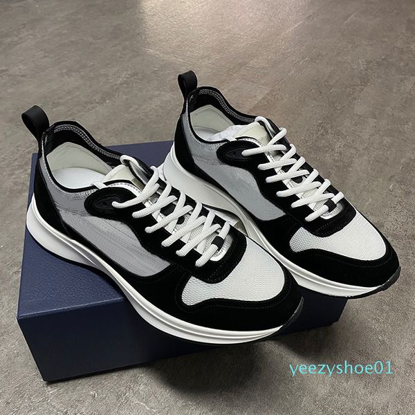 

new b25 runner sneaker oblique black suede men platform shoes 100% genuine leather low mesh suede upper lace-up casual shoes y01