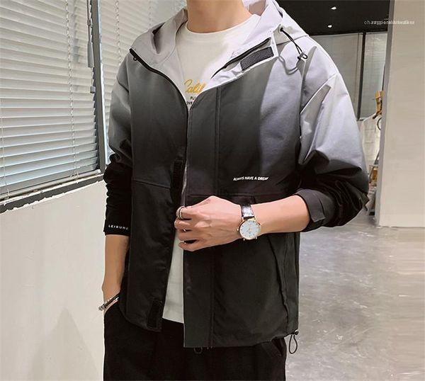 

outerwear fashion mens ins style gradient hooded coats male clothing mens designer jackets long sleeve letter print, Black;brown