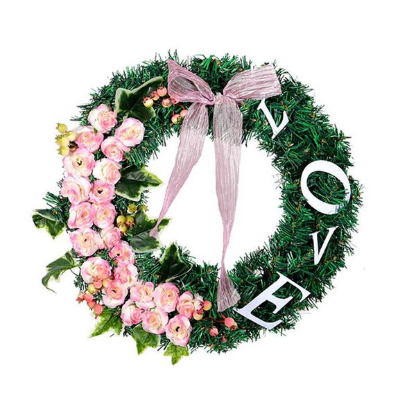 

2020 hawai party pink love letter garland rose wreath home window decoration pendant wicker wreath flower hoops farmhouse decor
