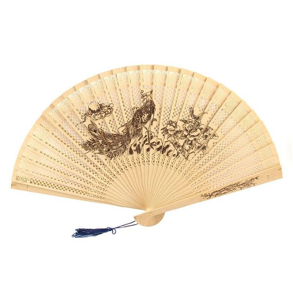 

lady wintersweet peacock print scented wooden folding hand fan beige