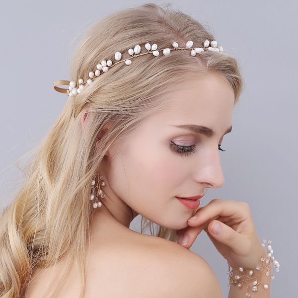 

freshwater pearl handmade bridal jewelry hair with bracelet and earrings, Golden;silver