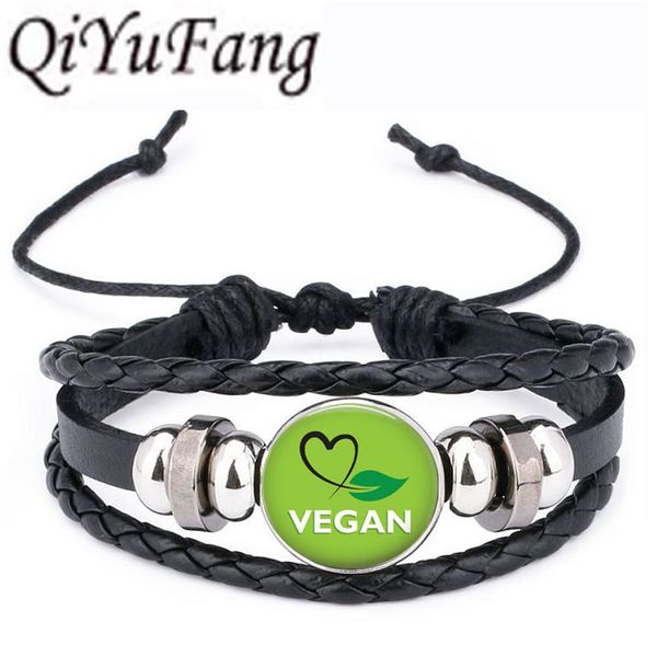 

qiyufang vegan diet leather bracelet vegetarian diet go organic jewelry black multilayers charms bangle for womens mens 1pcs/lot, Golden;silver