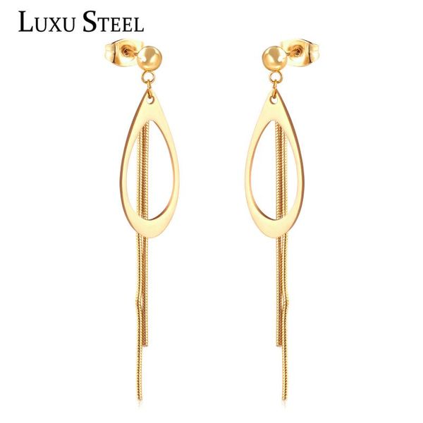 

luxusteel drop water shape gold/silver color drop earring stainless steel chain tassel earrings bijoux statement jewelry party