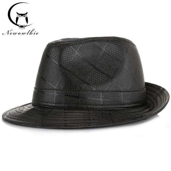 

wide brim hats spring and autumn european american fashion plaid pu hat outdoor warm retro comfortable leather, Blue;gray