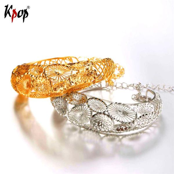 

kpop bracelets gold/silver color vintage hollow bangles gift for women charms jewelry h2663, Black