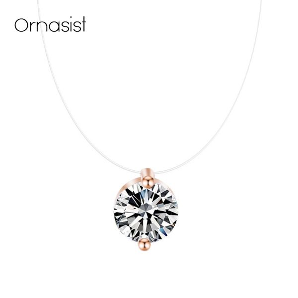 

pendant necklaces round zircon invisible transparent fishing line necklace for women collier metal gold silver color choker