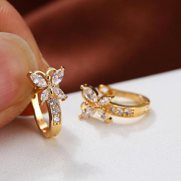 

blaike cute butterfly hoop earrings for women zircon gold earring charming female wedding party jewelry birthday gifts, Golden;silver