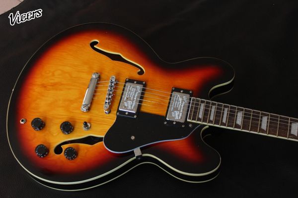 

custom shop ,f hollow body jazz electric guitar.double sunburst gitaar.black pickguard guitarra.support customization