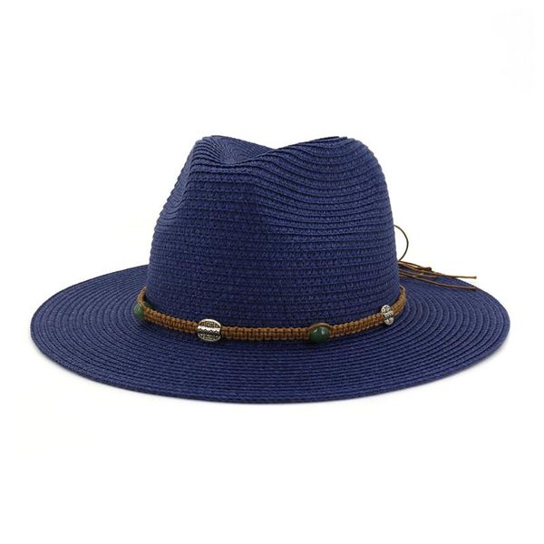 

wide brim hats 2021 simple women's men's straw summer sun for women lady beach cap, Blue;gray