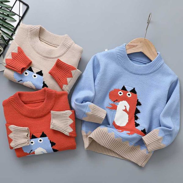 

new winter 2020 children's pullover dinosaur sweater children's knitting baby sweater, Blue