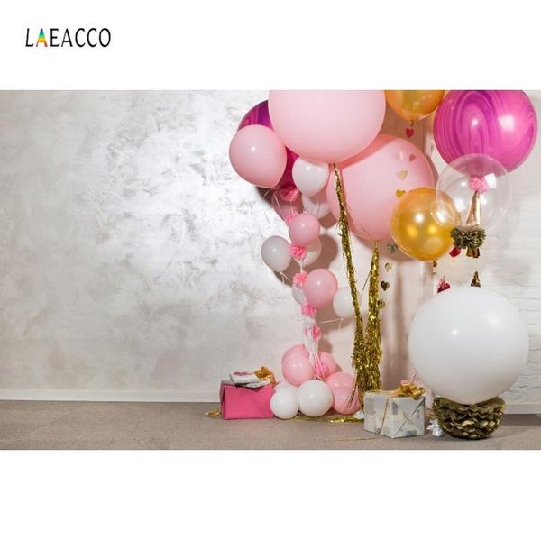 

laeacco baby birthday backgrounds for pgraphy pink balloons cake gift cement wall party child p backdrops p studio
