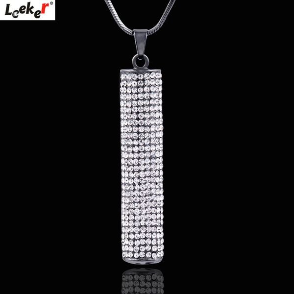 

leeker full rhinestone cylindrical pendant long necklace snake chain women statement jewelry 356 lk4, Silver
