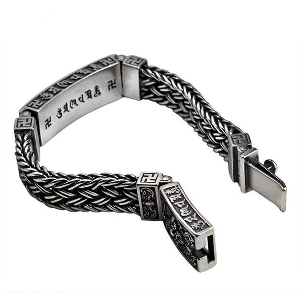 

pure silver sterling 925 solid silver religious buddha lection braided lock s925 bangle bracelet, Black