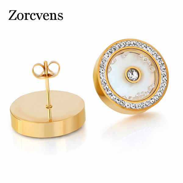 

stud zorcvens 2021 women earrings jewelry luxury gold-color cubic zircon stainless steel for, Golden;silver