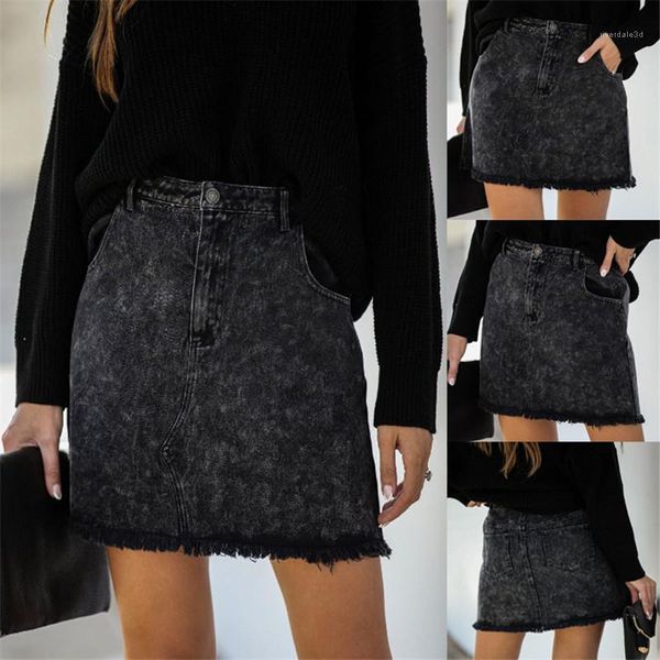 

designer hip package skirts ladies black pure color apparel womens denim a line skirts sexy