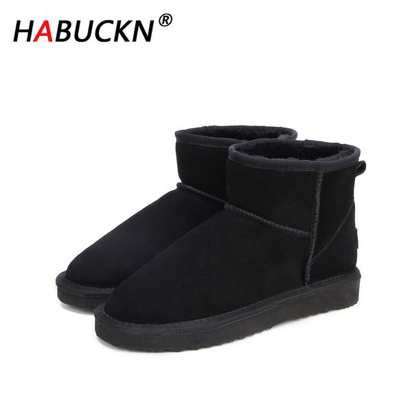 

habuckn australia women snow boots 100% genuine cowhide leather ankle boots warm winter boots woman shoes large size 34-43, Black