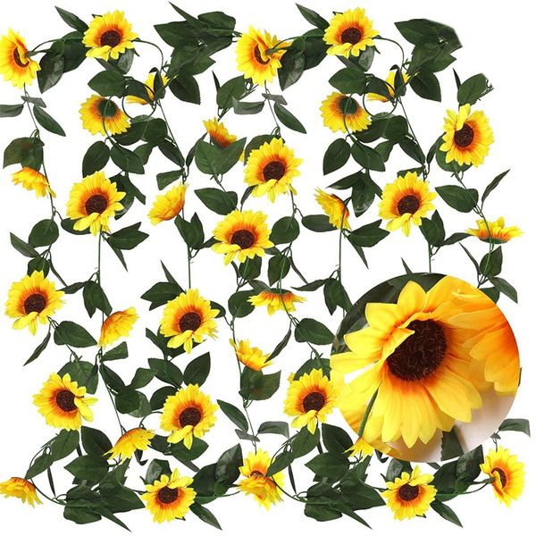 

artificial sunflower garland 4pcs sunflower vine with green leaves sunflowers garland for party garden home decoration